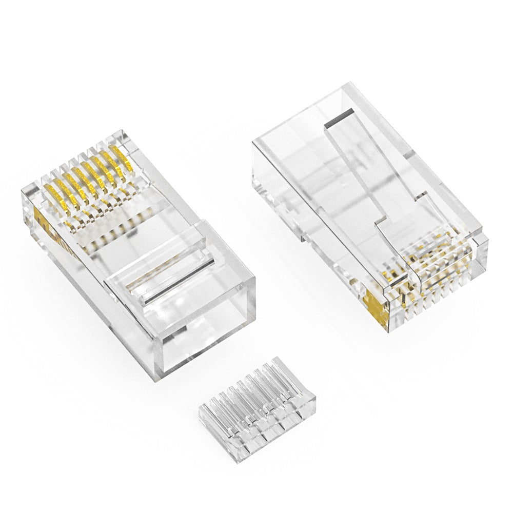 RJ45 CAT6 Plug Solid 50 Micron Gold Plated 3 Prong w/Inserter 100pk RJ45 CAT6 Plug Solid 50 Micron Gold Plated 3 Prong w/Inserter 100pk
